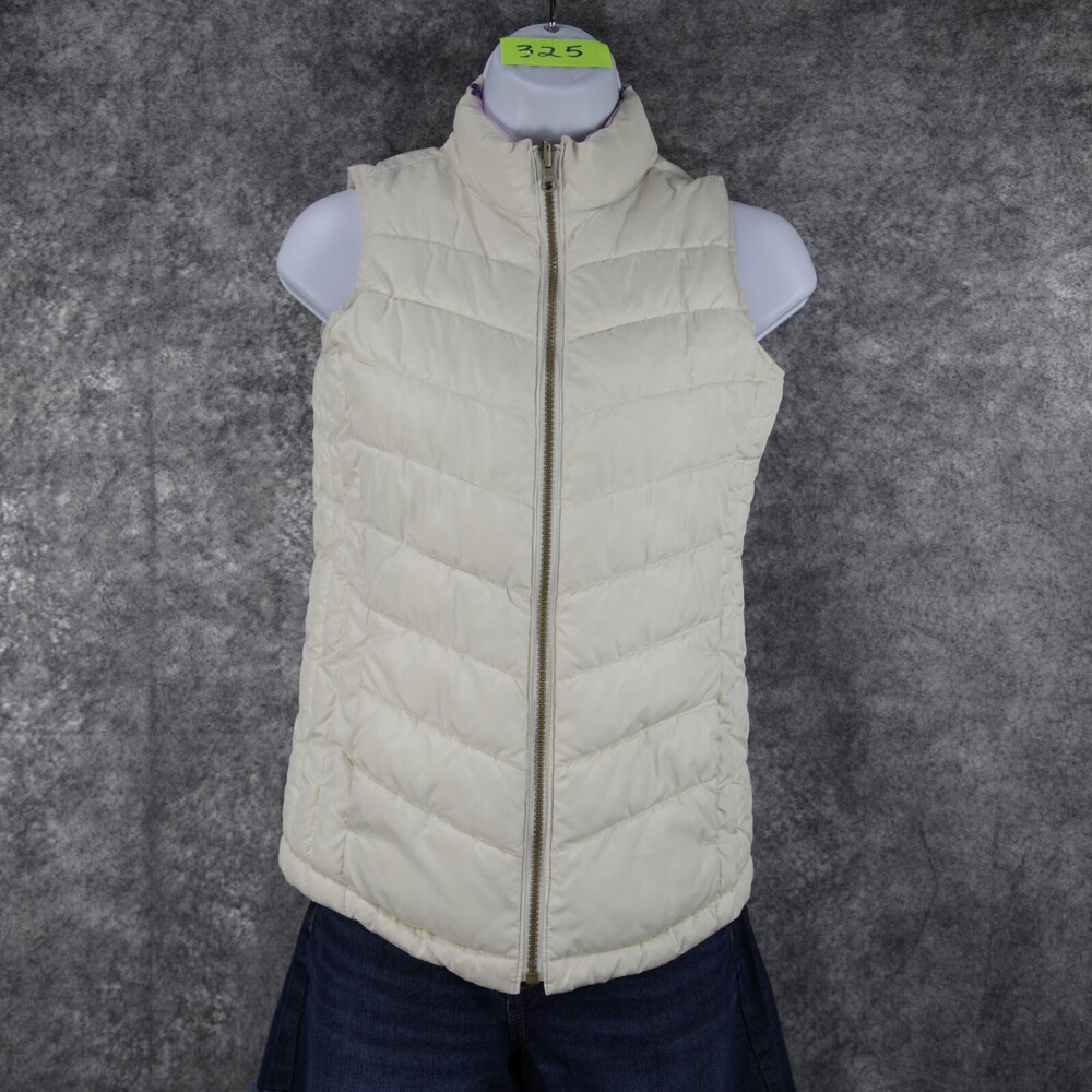 Gap Puffer Vest Girls L/XL Womens XS Off White Pink Metallic Iridescent Heart - Picture 4 of 12